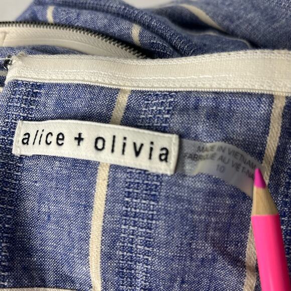 Alice + Olivia Lucie Striped Chambray Strapless Wide Leg Jumpsuit - Picture 11 of 13